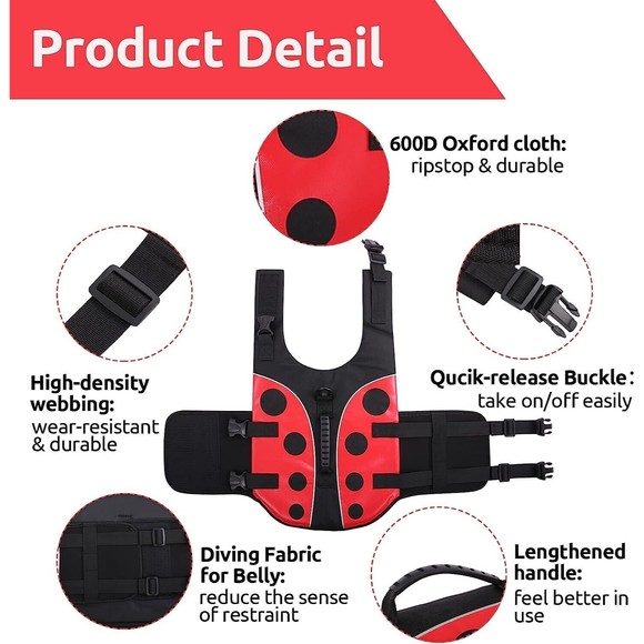 ASENKU Dog Life Jacket Pet Safety Vest Ripstop Flotation Pet Swimsuit, Size M - Picture 5 of 9